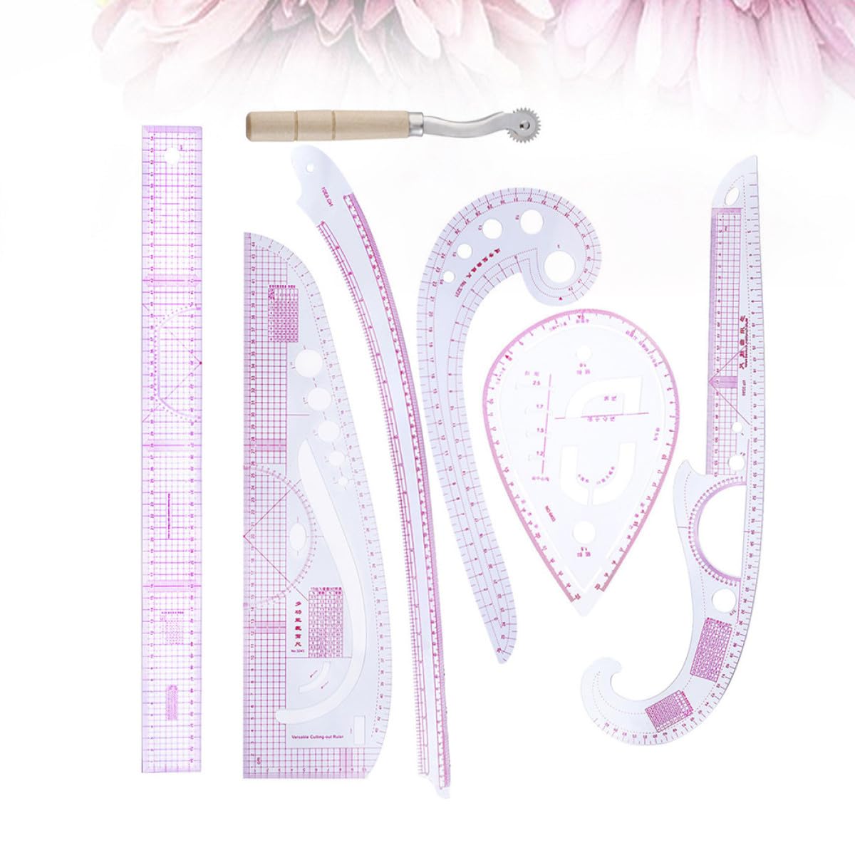 Set di 7 Righelli Sartoriali in Plastica per Disegno e Taglio Abbigliamento Misure Curve per Polsini, Colli e Tasche, Strumenti per Sartoria e Modellismo