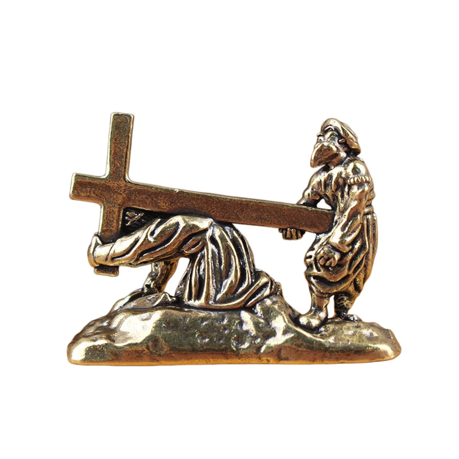 Huolimxun Pure Brass Back Cross Figure Ornaments Western Religious Theme Copper Crafts Chinese Desktop Decoration Small Ornaments