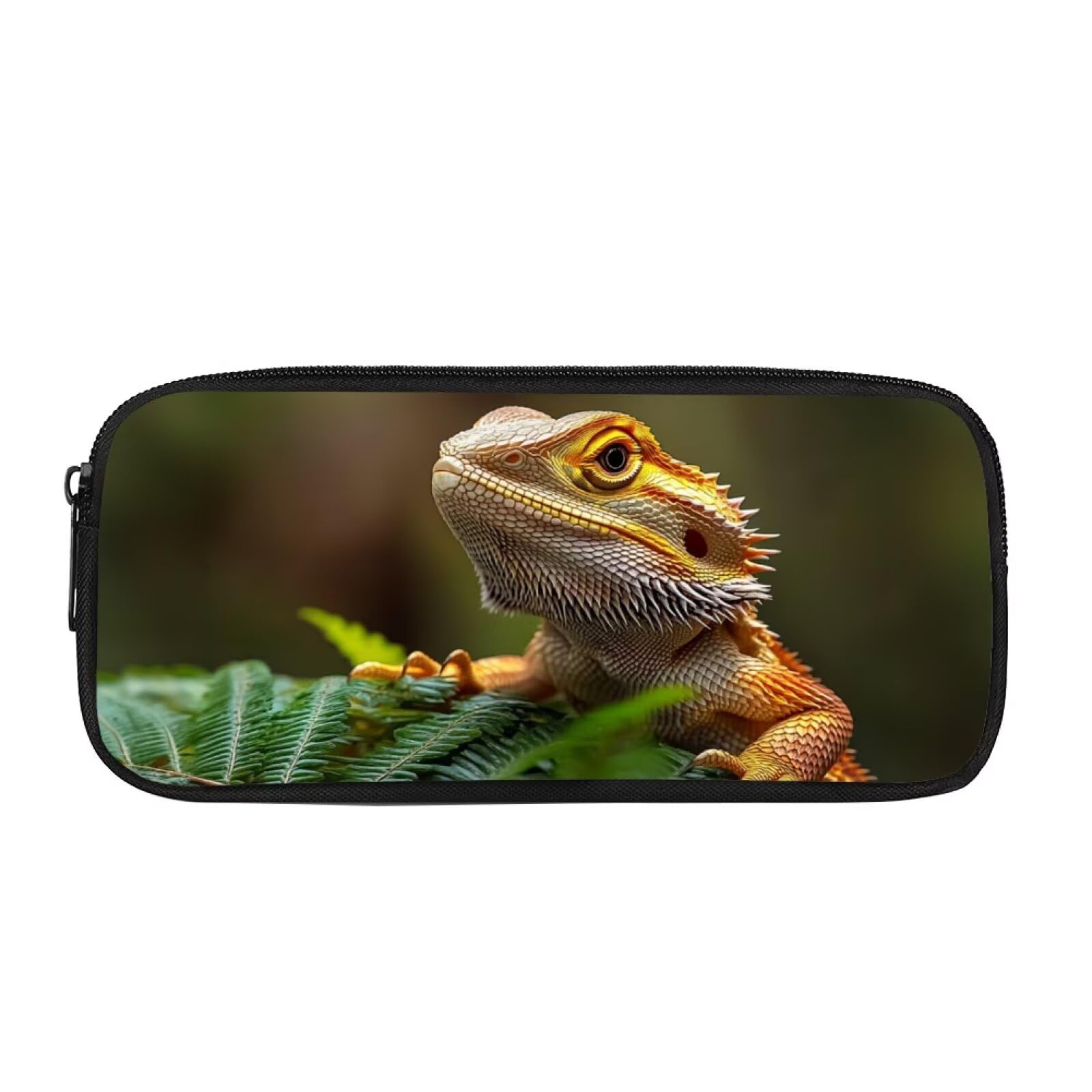HUGS IDEA Fern Bearded Dragon Pencil Box Cute Pencil Pouch Spacious Zipper Stationery Organizer Portable Pencil Bag for Child Pupils Teen Boys Classroom Outdoor Station Storage