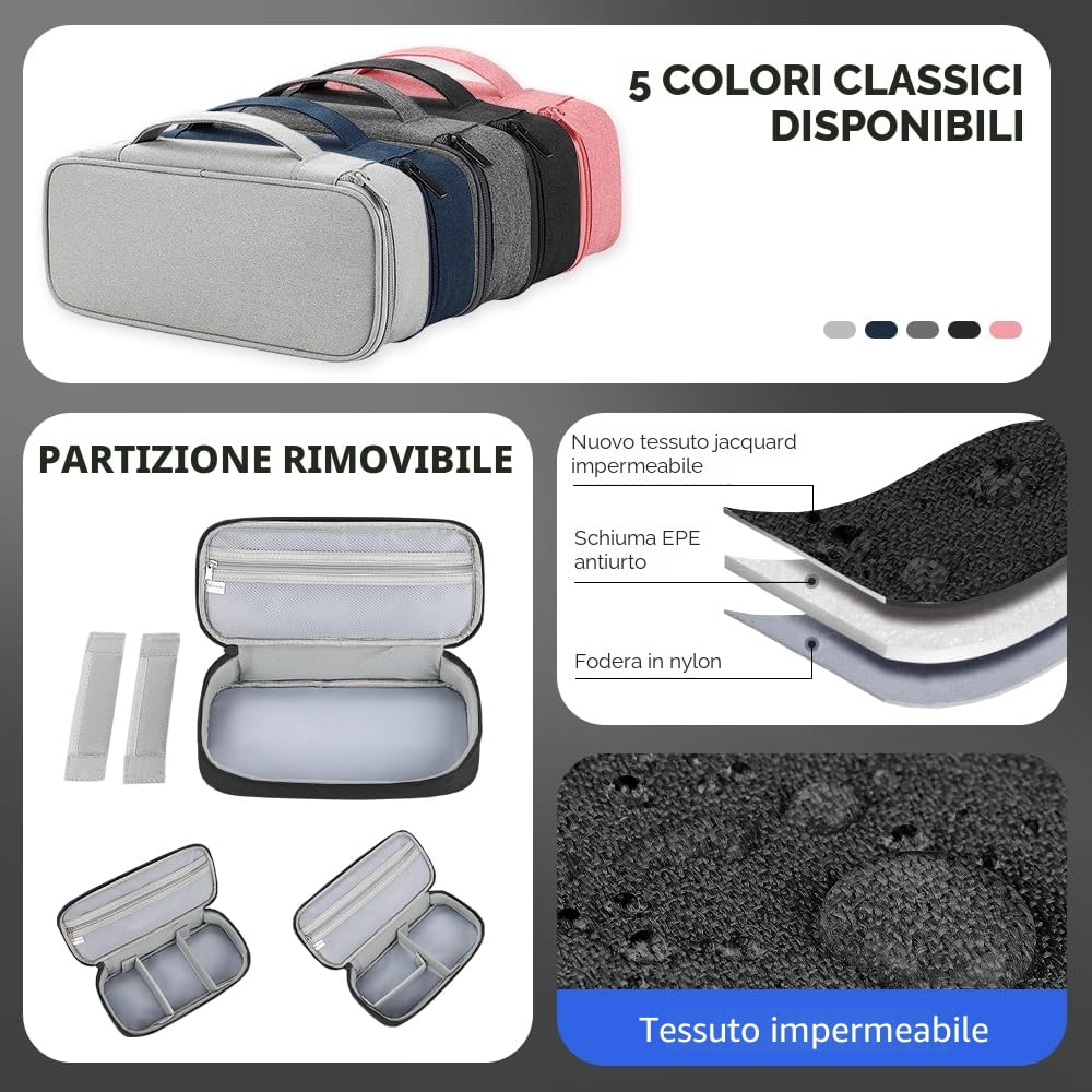 Teskyer Travel Tech Pouch - Borsa organizer portatile per cavi, accessori elettronici, custodia organizer da viaggio per caricabatterie, auricolari, power bank e hard disk, Nero , 25 x 12 x 6.5 cm
