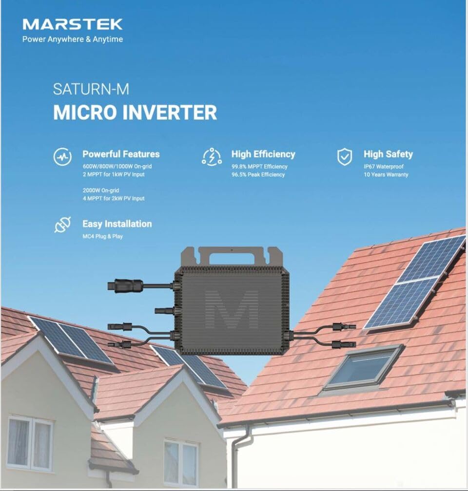 Wechselrichter 800 Watt. Marstek M2-800, 800 W für Balkonkraftwerke, WiFi, APP, Schuko Kabel 3m. 10 Jahre Garantie. Microwechselrichter