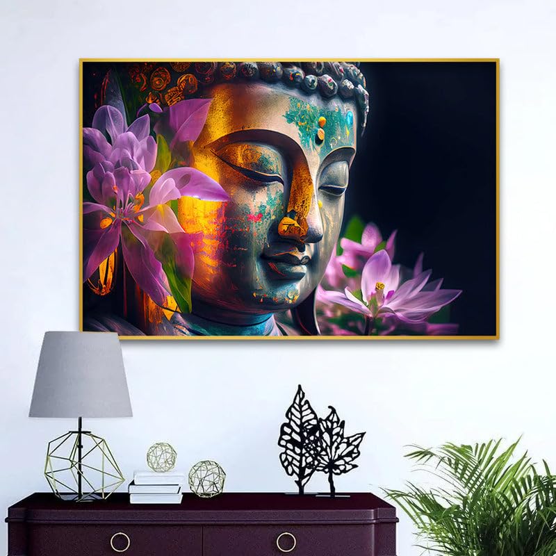 Image of Wall MelodyLord Buddha Canvas Wall Paintings Floating Frame Wall Paintings for Home and Office Decor Size : 24x48 Inches