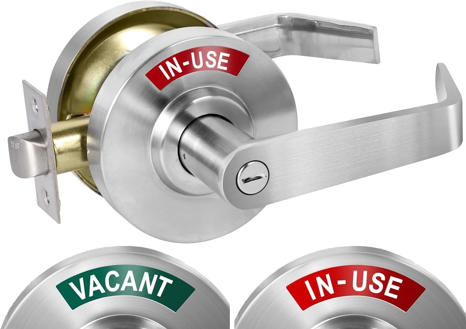 Boomerang Medium/Heavy Duty Designer Commercial Lever Door Lock (Bathroom Privacy w/Indicator) Non-Handed, Grade 2 Industrial Door Handle for Restroom, Satin Chrome (US26D)