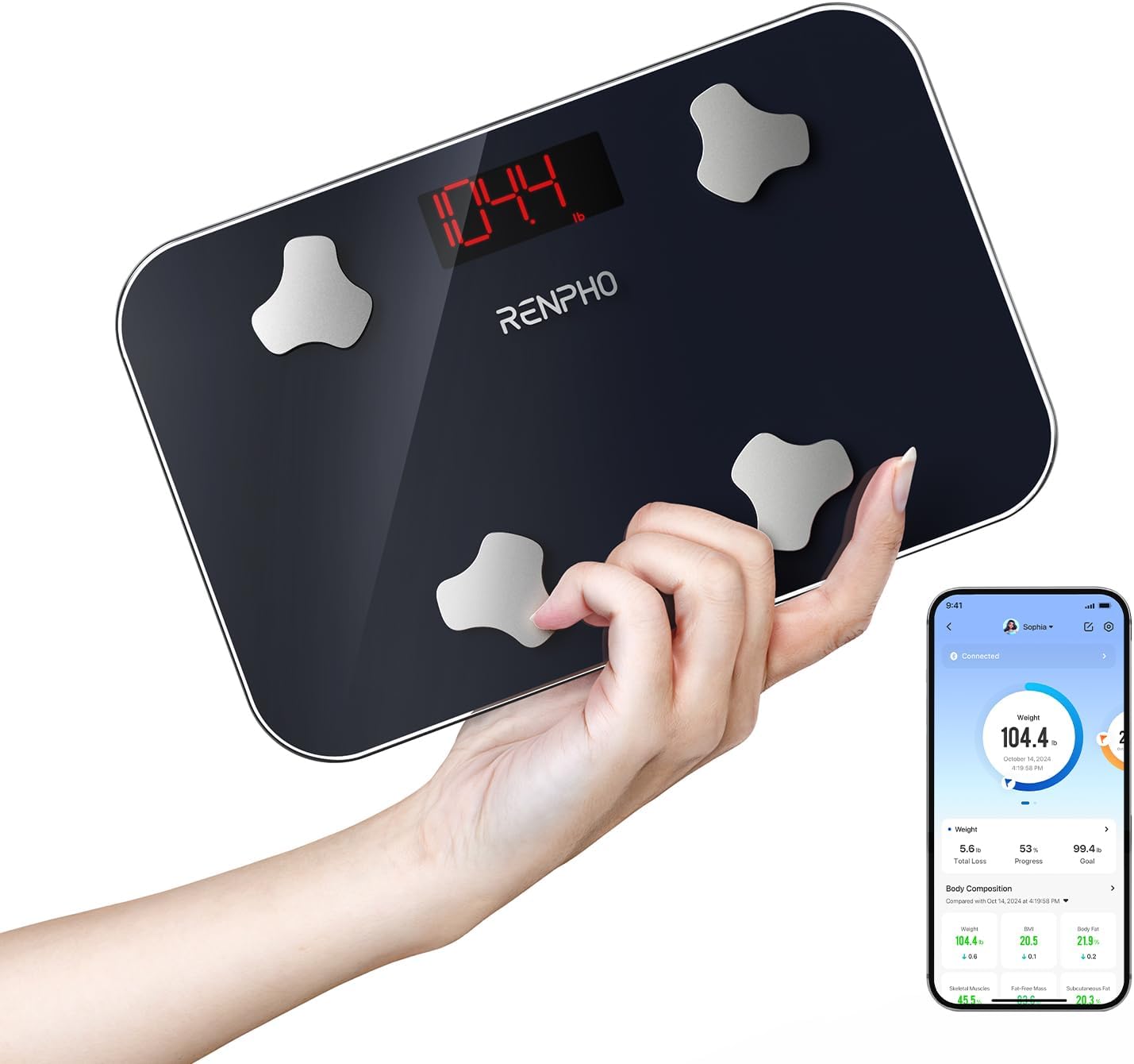 Travel Scale for Body Weight, Mini Bathroom Scale for Body Fat, Portable Elis Go Weight Scale for Traveling, 13 Body Composition Analyzer Sync with App, 400 lbs, 11.02" x 7.09"