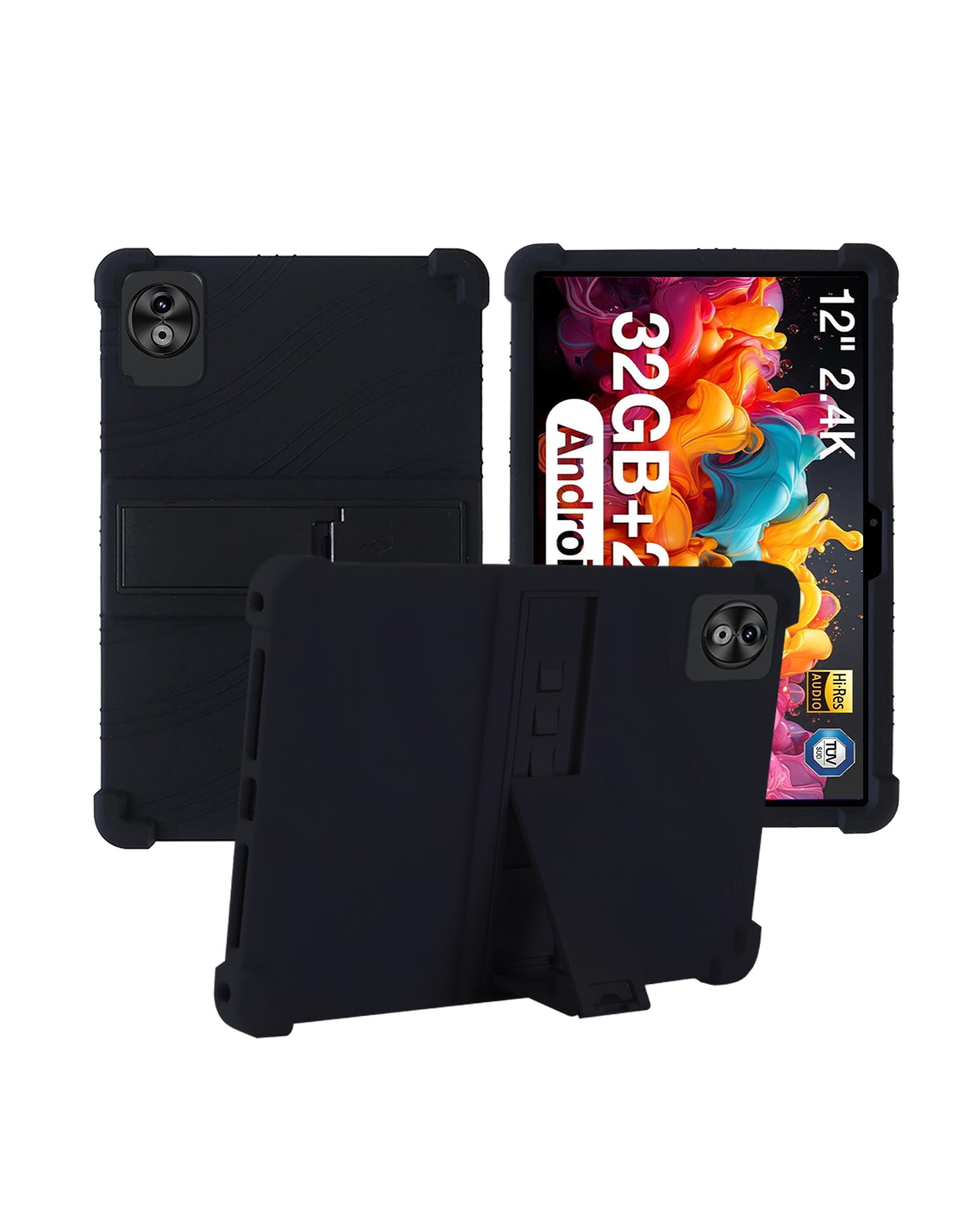 for DOOGEE T20 Ultra Tablet 12 Inch Tablet Case,BOVUGAC Soft Silicone Adjustable Stand Shockproof Kids Friendly for DOOGEE T20 Ultra 12" Tablet(Black)