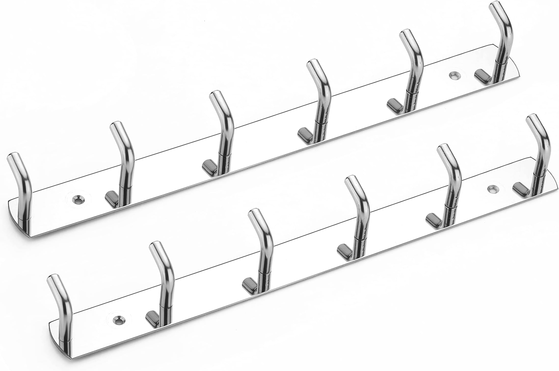 iSTAR Stainless Steel 6 Pin Bathroom Cloth Hooks Hanger Door Bathroom Robe Hooks Rail for Hanging Keys,Clothes,Towel Steel Hook (Silver) (Pack of 2)
