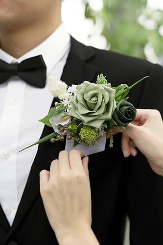 Miniatura 3 de Ling's moment Flores de avalancha rosa elfo verde flores artificiales de 2.5 y 3.5 pulgadas, 16 piezas mixtas con tallo de espuma de flores falsas