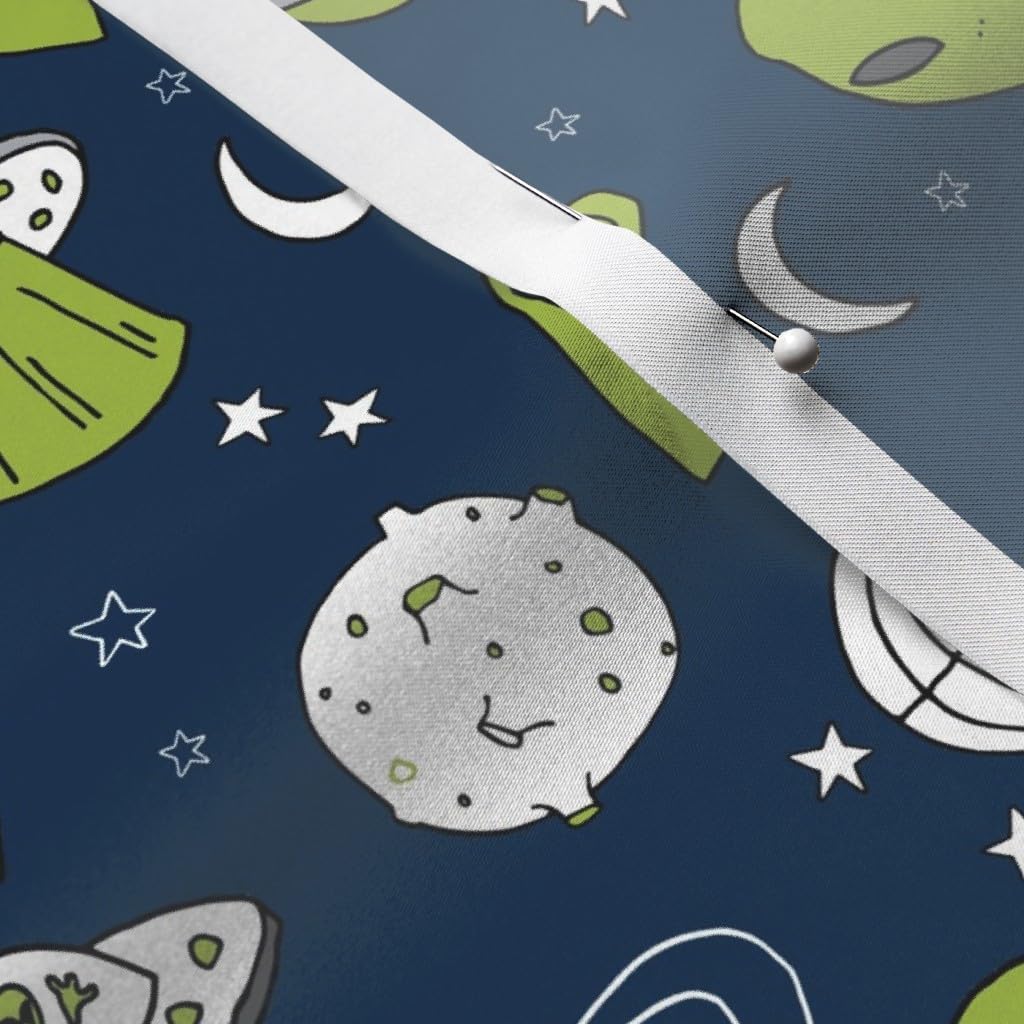 Spoonflower Fabric - UFO Spaceship 90S Kids Space Printed on Satin Fabric Fat Quarter - Sewing Lining Apparel Fashion Blankets Decor