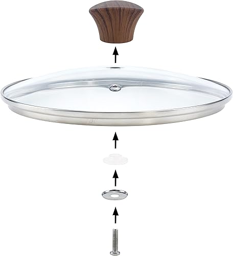 Miniatura 2 de LC LICTOP Tapa universal de vidrio templado de 12 pulgadas diseñada con orificio de ventilación de vapor, borde de acero inoxidable y perilla de