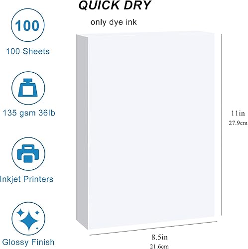 Miniatura 6 de ESHANG Papel de impresora de inyección de tinta fino para bolsa de chip y folleto de impresión de 8.5 x 11 pulgadas, brillante, 100 hojas de 36