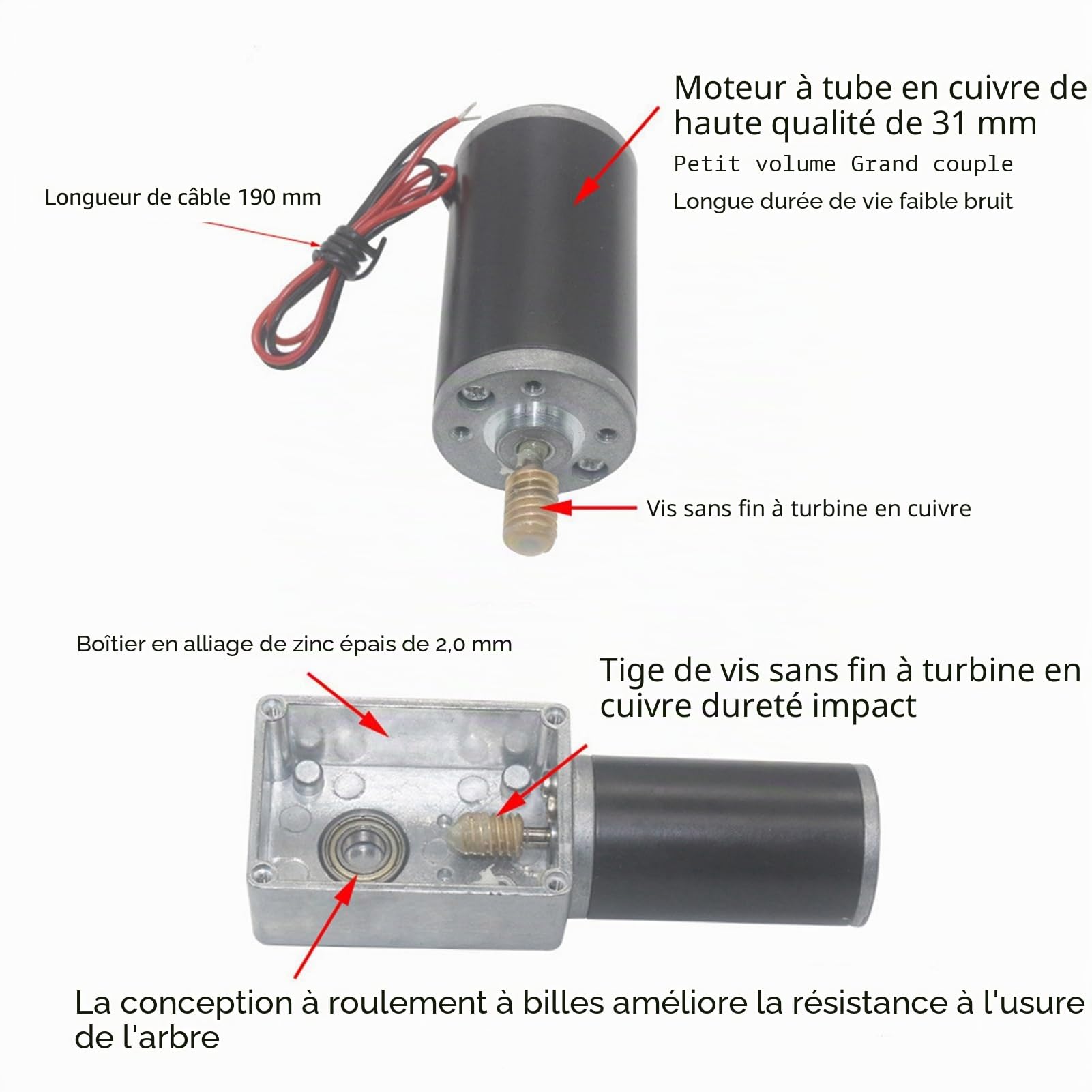 Moteur à Engrenages à Vis Sans Fin 12V 20RPM Haute Torsion Arbre Réversible 8mm Boîte de Vitesses Électrique for Applications Industrielles