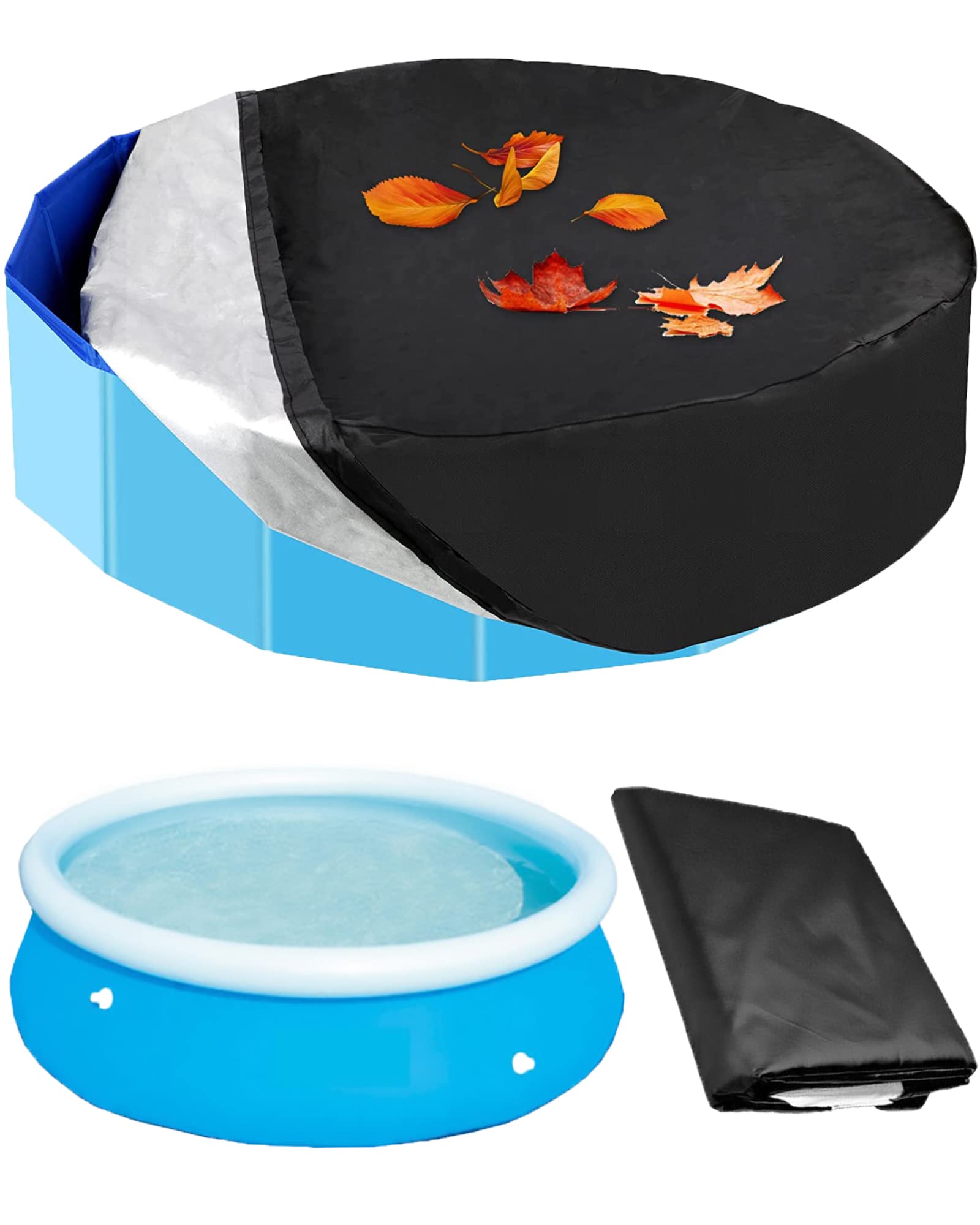FAXIOAWA Poolabdeckung, faltbar, wasserdicht, rund, Staub- und regensicher, Poolabdeckung für Familien-Pool-Planschbecken, 10 Fuß (305 cm), schwarz