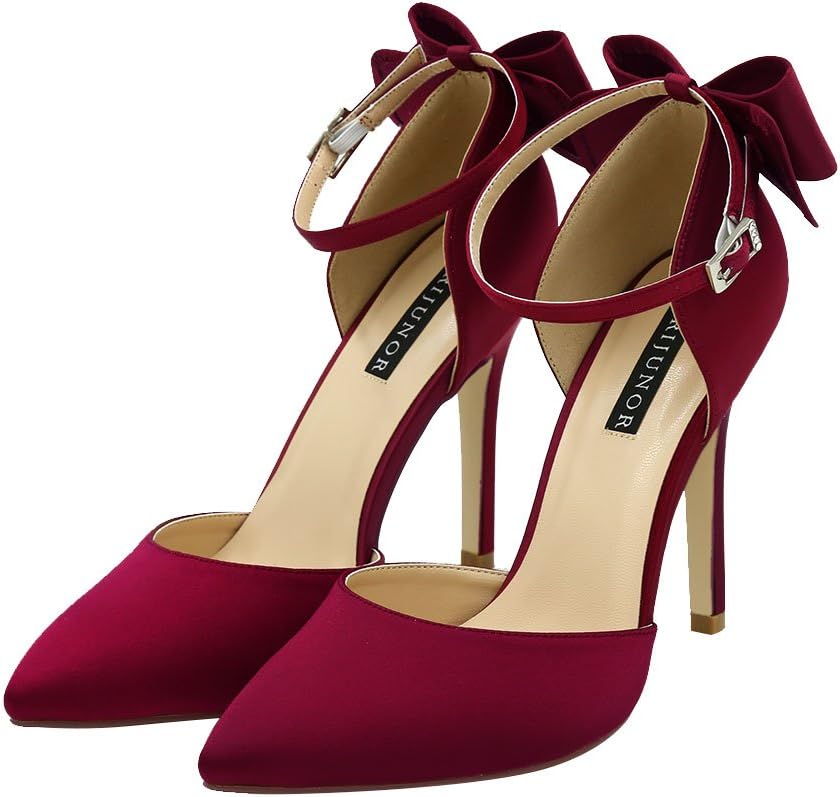 ERIJUNOR Women High Heel Bow Ankle Strap Evening Party Dance Wedding Satin Shoes - Image 8