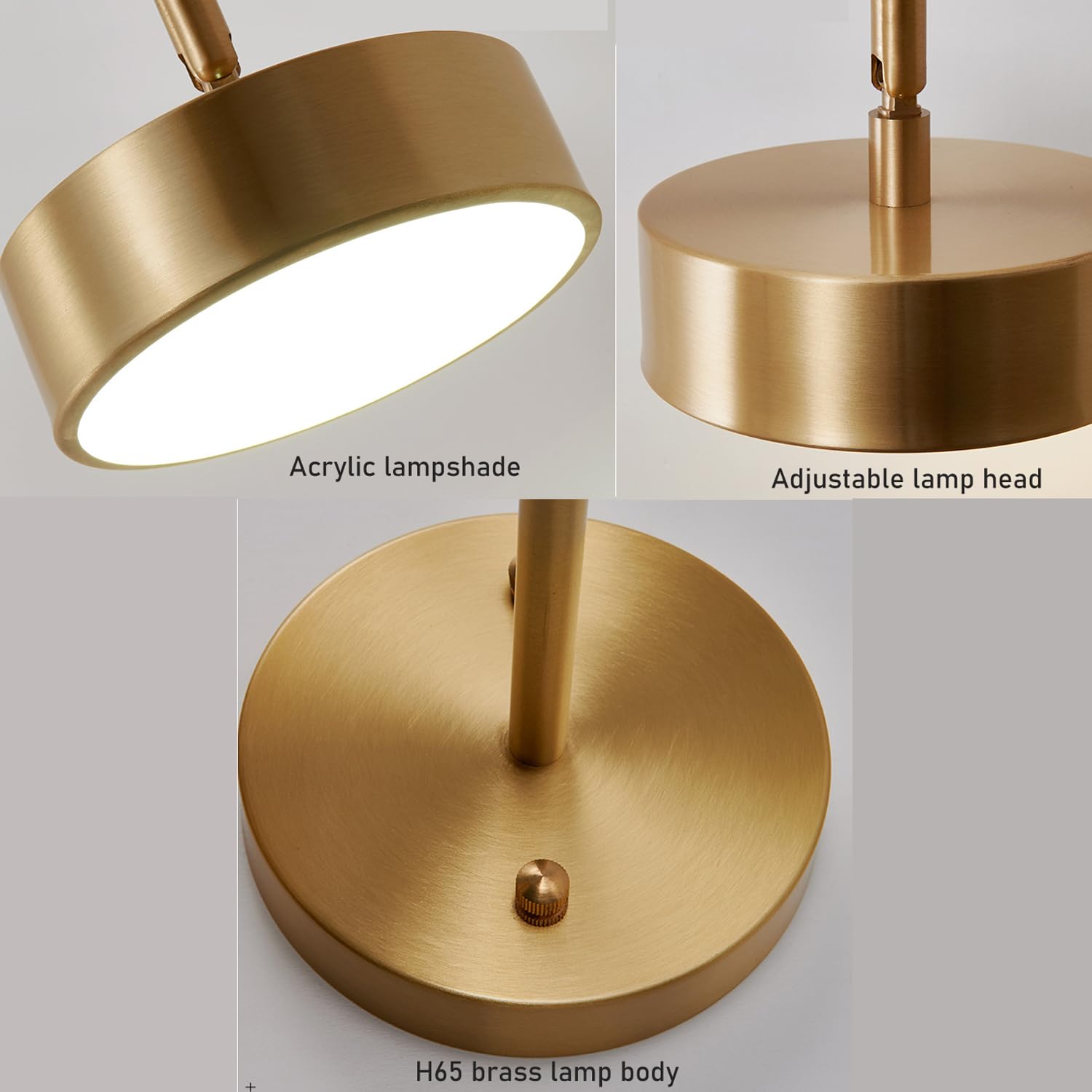bracket light Moderna luce in ottone spazzolato a led a lettura LETTURA Regola lampada rotonda, 3000K/4000K/6000K regolabile, illuminazione da parete da letto da letto da letto in rame ruotabile da 12
