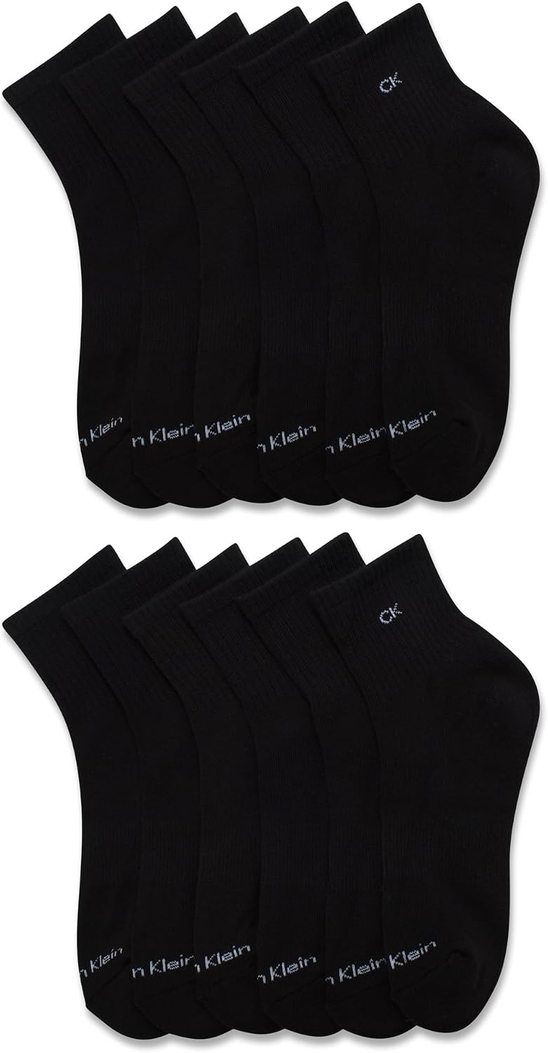 Calvin Klein Womens High Quarter Socks - 12 Pack Terry Cushion Breathable Athletic Crew Socks for Women (Shoe Size: 4-10)