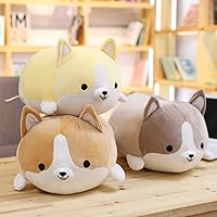 Vista 5 de Levenkeness Almohada de peluche de perro Corgi, suaves y lindos juguetes de peluche de Shiba Inu Akita (marrón, 30 cm)