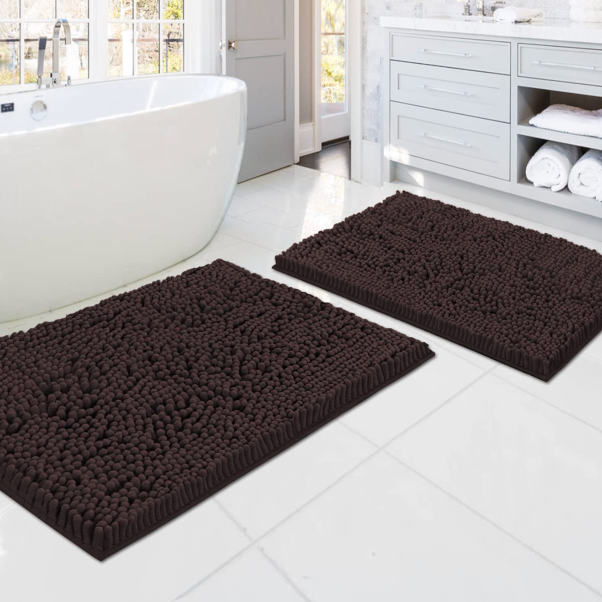 H.VERSAILTEX Bathroom Rugs Bath Mats for Bathroom Non Slip Luxury Chenille Bathroom Rugs Extra Soft Absorbent Shaggy Bathroom Mat Rugs Washable Fast