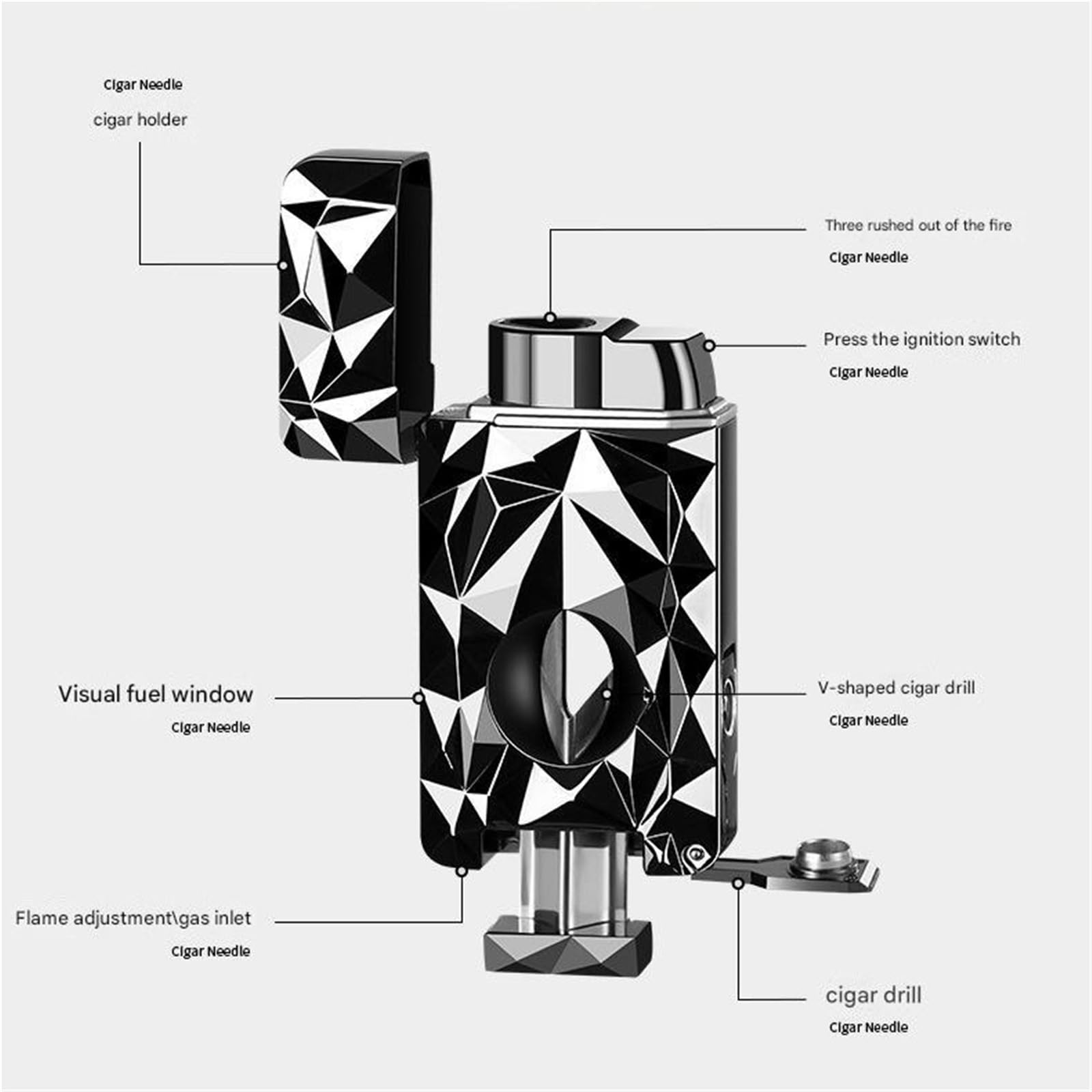Encendedor de antorcha de butano, resistente al viento, triple llama, encendedor de gas recargable ajustable con ventana de combustible para hombres, perfecto para camping, al aire libre y parrilla