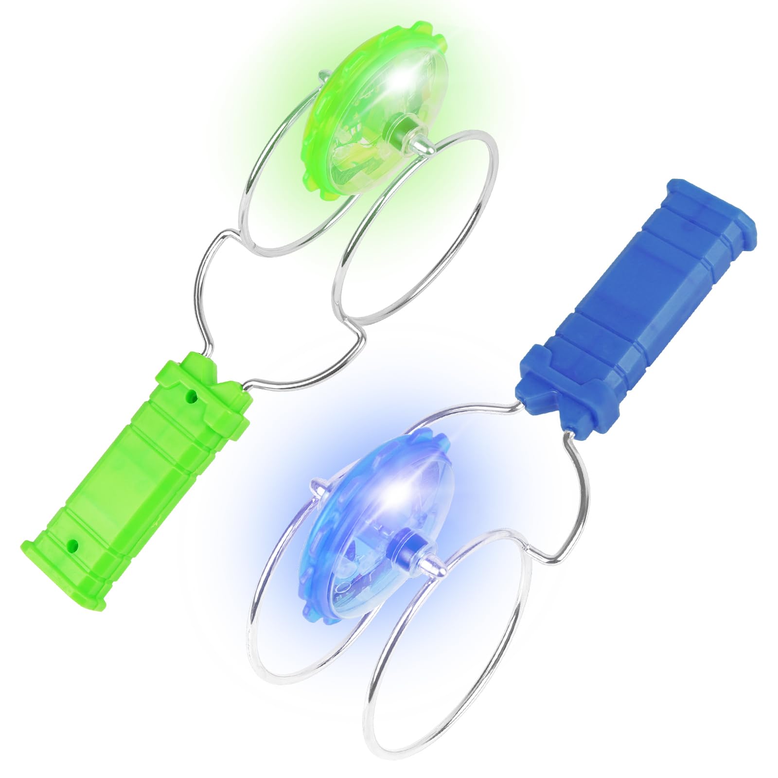ABOHU Light Up Spinning Top, 2 Pcs Hand-cranked Inertial Spinning Top, Magic Rail Twirler Flashing Magnetic Gyro Wheel with Rotating Lighting, Educational Decompression Toy for Adults Kids