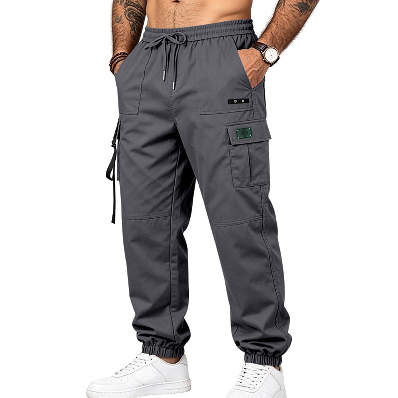 SOOUICKER Herren Stretch Cargohose Jogger Chino Hose mit Seitentaschen