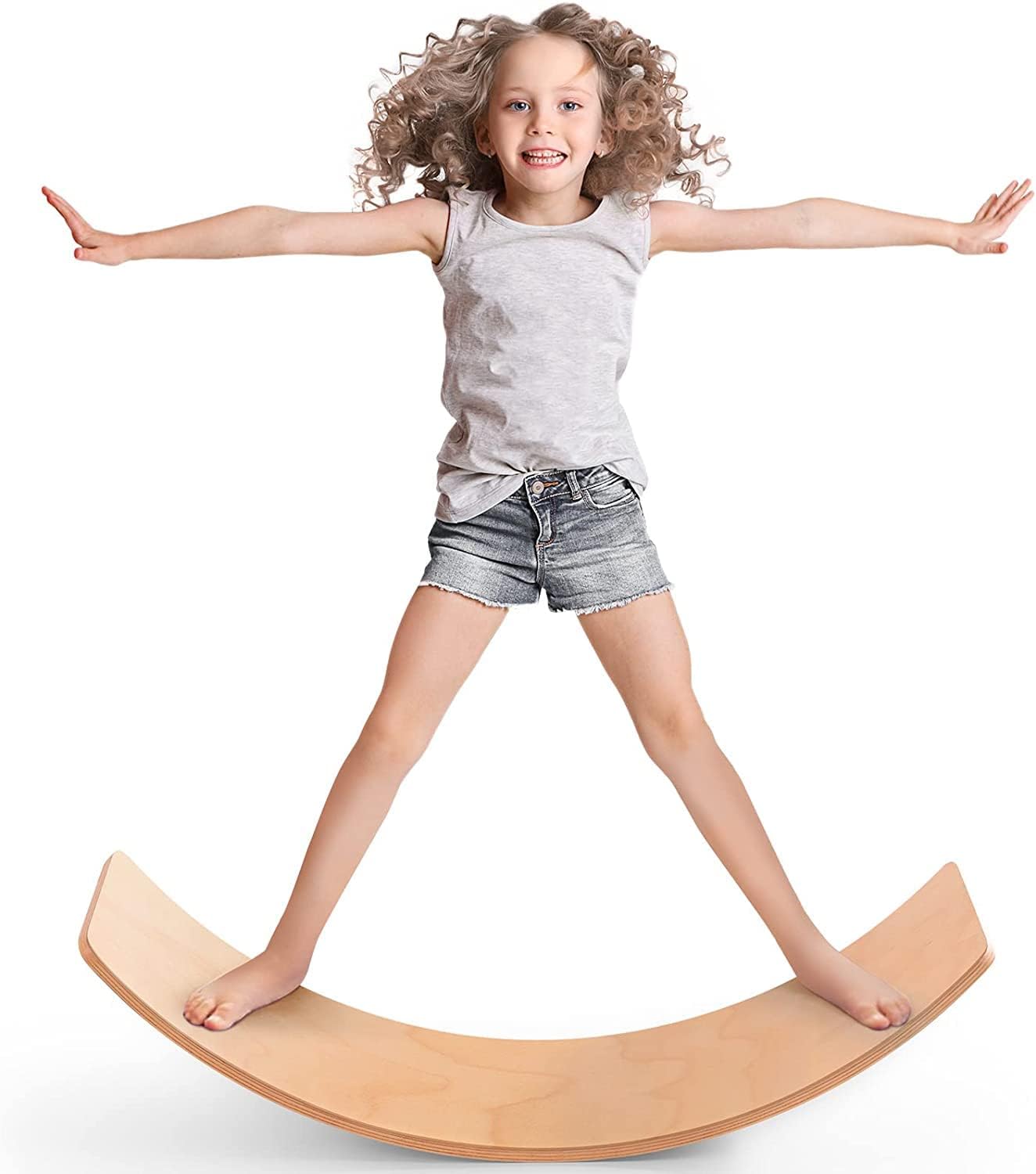 WELIN Balance Board Kids, 35 Inch Wooden Wobble Board for Toddlers & Adults, Natural Wood Yoga Curvy Board, Birthday Gifts for 3-5 6-12 Year Old Boys Girls, Open-ended Montessori Waldorf Learning Toy