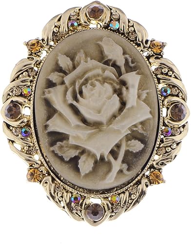 Alilang Broche de pasador de camafeo con flores de cristal rosa antiguo inspirado en la vendimia