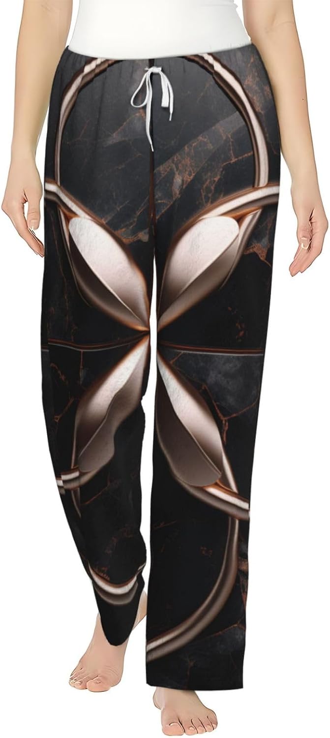 Black Rose Gold Marble Print Fashion Cozy Womens Flannel Pajama Pants,Perfect For Christmas And Everyday Wear