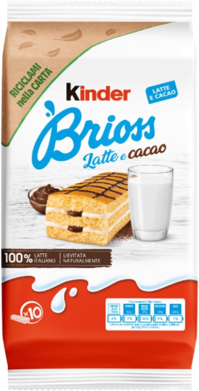 Italian Gourmet Kinder Brioss Lait & Cacao – Pack 12 x 280 g (3360 g) – Brioches moelleuses fourrées, goûter enfant, petit-déjeuner, snack sucré, viennoiserie emballée + Italian Gourmet Polpa