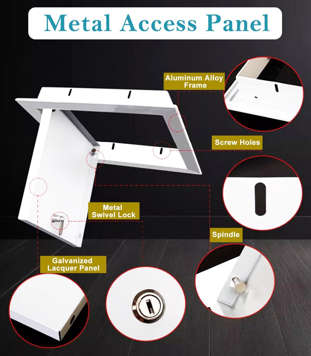 Pannello di accesso impermeabile in metallo per vasca da bagno chiudibile a parete/soffitto, bianco, pannello tecnico per impianti idraulici ed elettrici (40 x 6)
