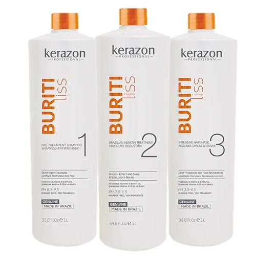 KERAZON - Tratamiento de queratina brasileña de 34 onzas líquidas  1 litro Tratamiento de queratina Brasilera Importada KIT con bombas Buriti Liss