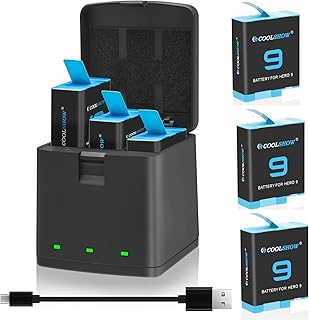 COOLSHOW HERO 9 Battery Hero 10/11 Battery 1800mAh 3 Packs and Triple USB Hero 9/10/11 Charger Compatible with GoPro Hero 9 Black,HERO 10 Black,HERO 11 Black