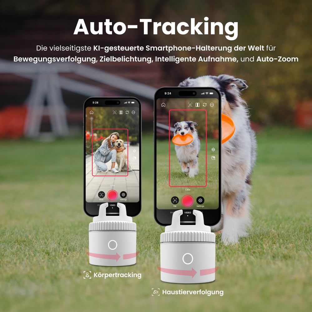 Pivo Equestrian Pod Automatische Pferde-, Gesichts- und Körperverfolgung, KI-gesteuerter 360° Handyhalterung, Pferde zum Reiter, Auto-Zoom, freihändige Foto- und Videoaufnahme Standalone (White)