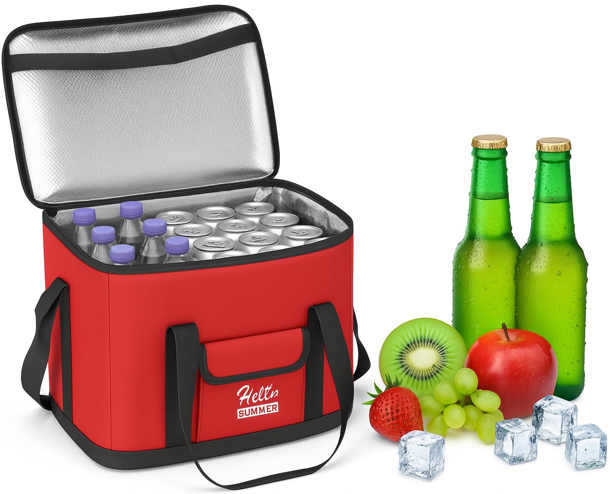 Extra Large 30L 60 Can Insulated Hot/Cold Cooler Bag Cool Box Picnic Camping Food Drink Ice Freezer Cool with Carry Handle and Shoulder Strap