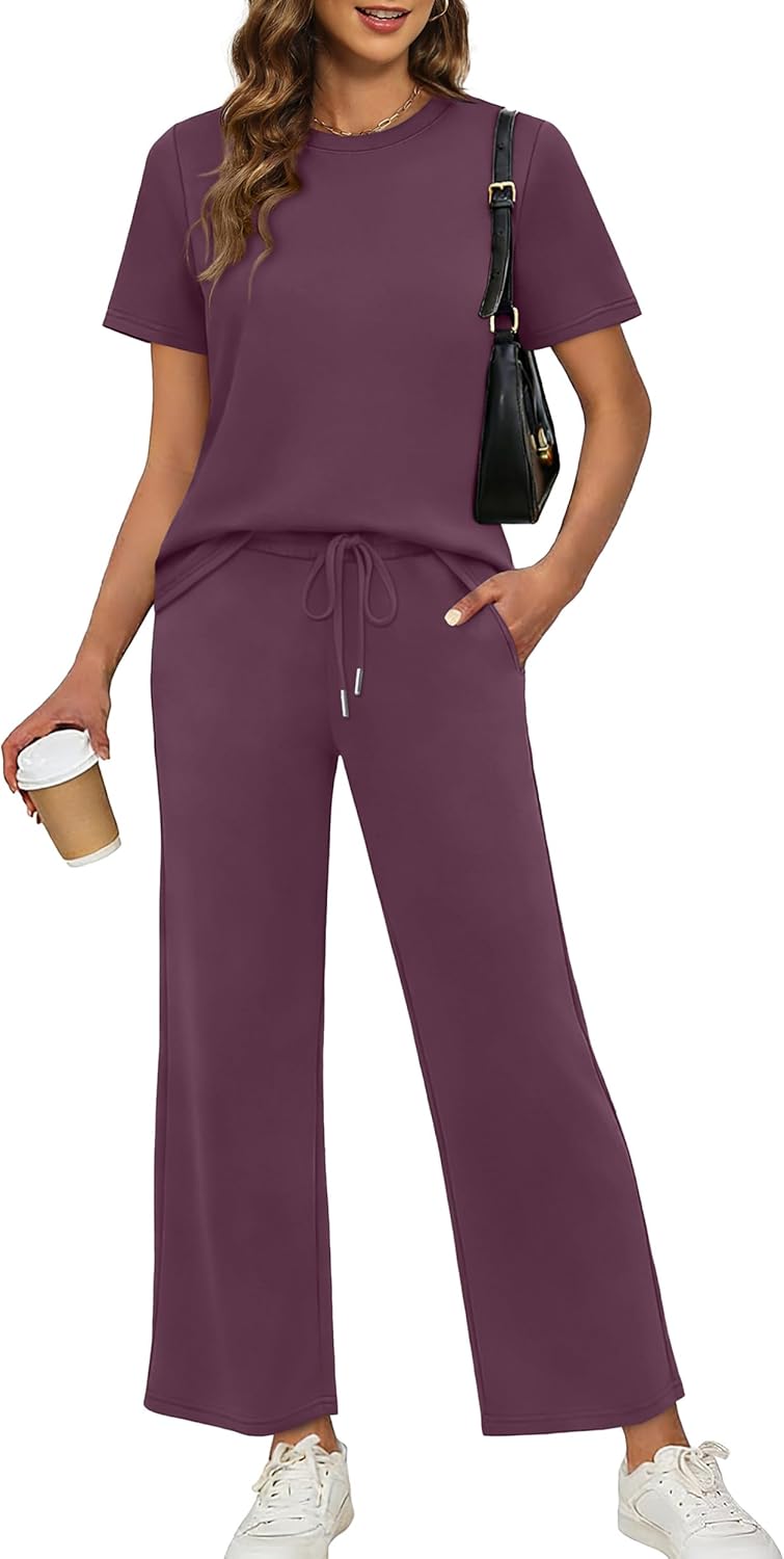 XIEERDUO Women's Side Slit Lounge Sets 2026 Fashion 2 Piece Travel Outfits Cozy Loungewear Wide Leg Tracksuits S-3XL