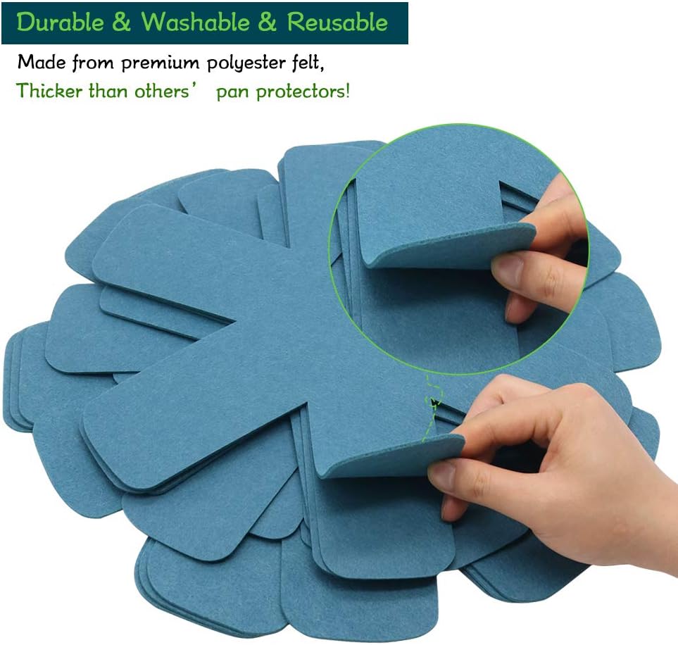 Pan Pot Protectors, Larger & Thicker Pan Protector Pads, Orange/Gray/Cyan Pan Protectors Available, 3 Different Sizes, 12 Pcs Pot Seperator Pads for Protecting and Stacking Your Cookware(Cyan) : Office Products