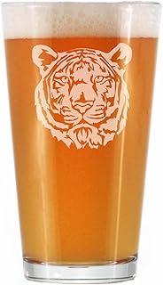 Tiger Face Pint Glass for Beer - Unique Tiger Themed Decor and Gifts for Animal Lovers - 16 Oz Glasses