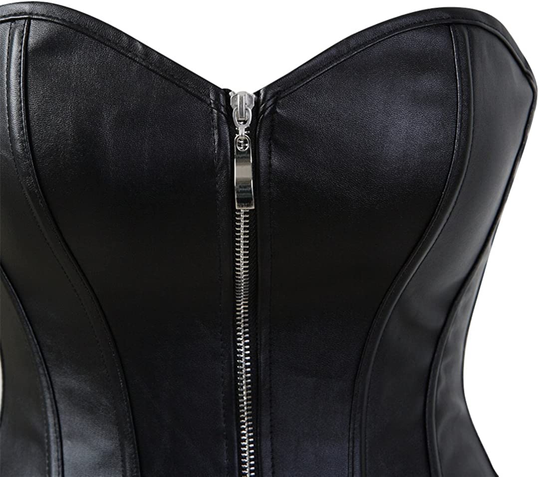 Corsets for Women Faux Leather Corset Top Steampunk Corsets Zipper Bustier Pirate Costume