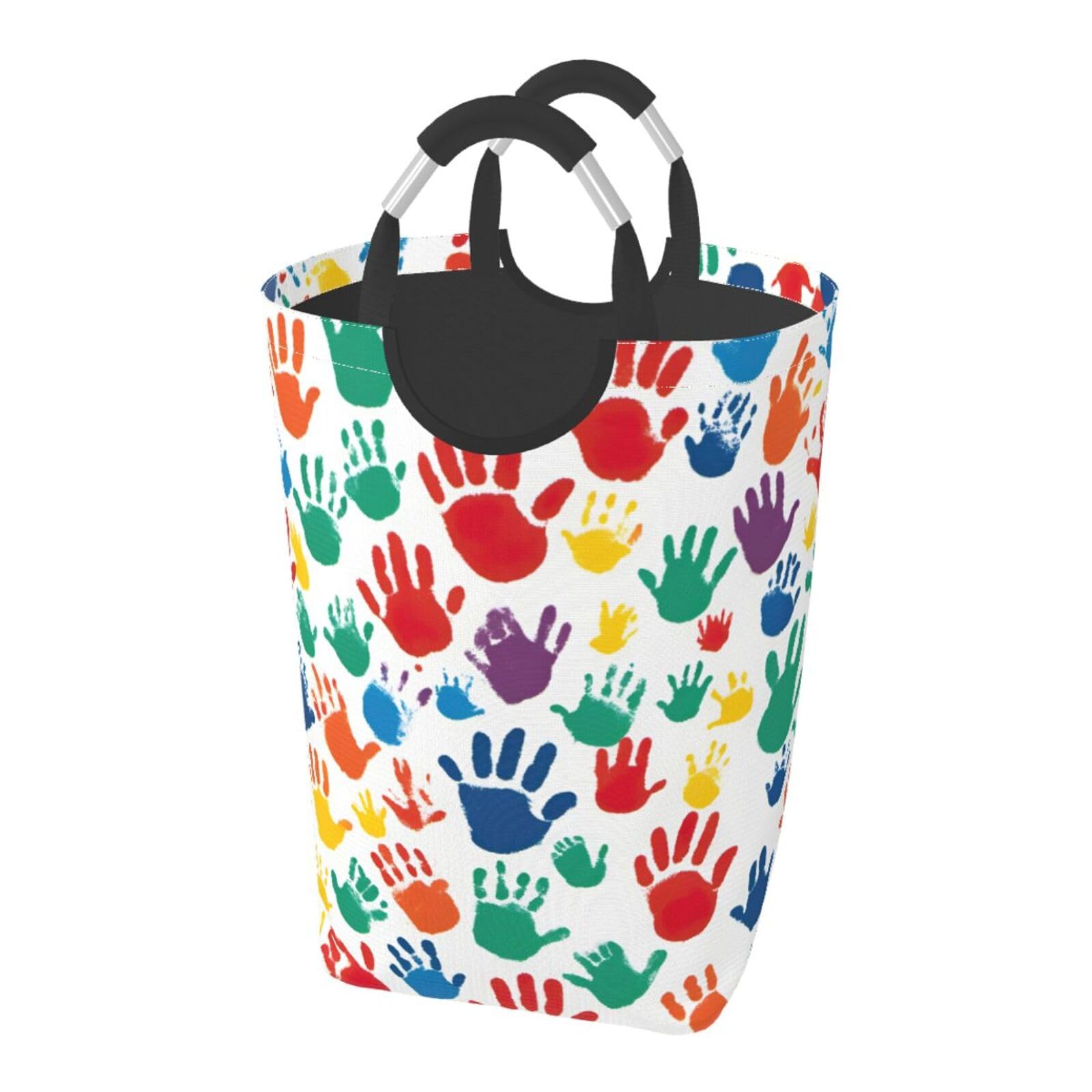 Hand Print Print Laundry Hamper Collapsible Baskets With Handle Dirty Clothes Hamper Bag For Dorm Family Bathroom Decor Storage ﻿