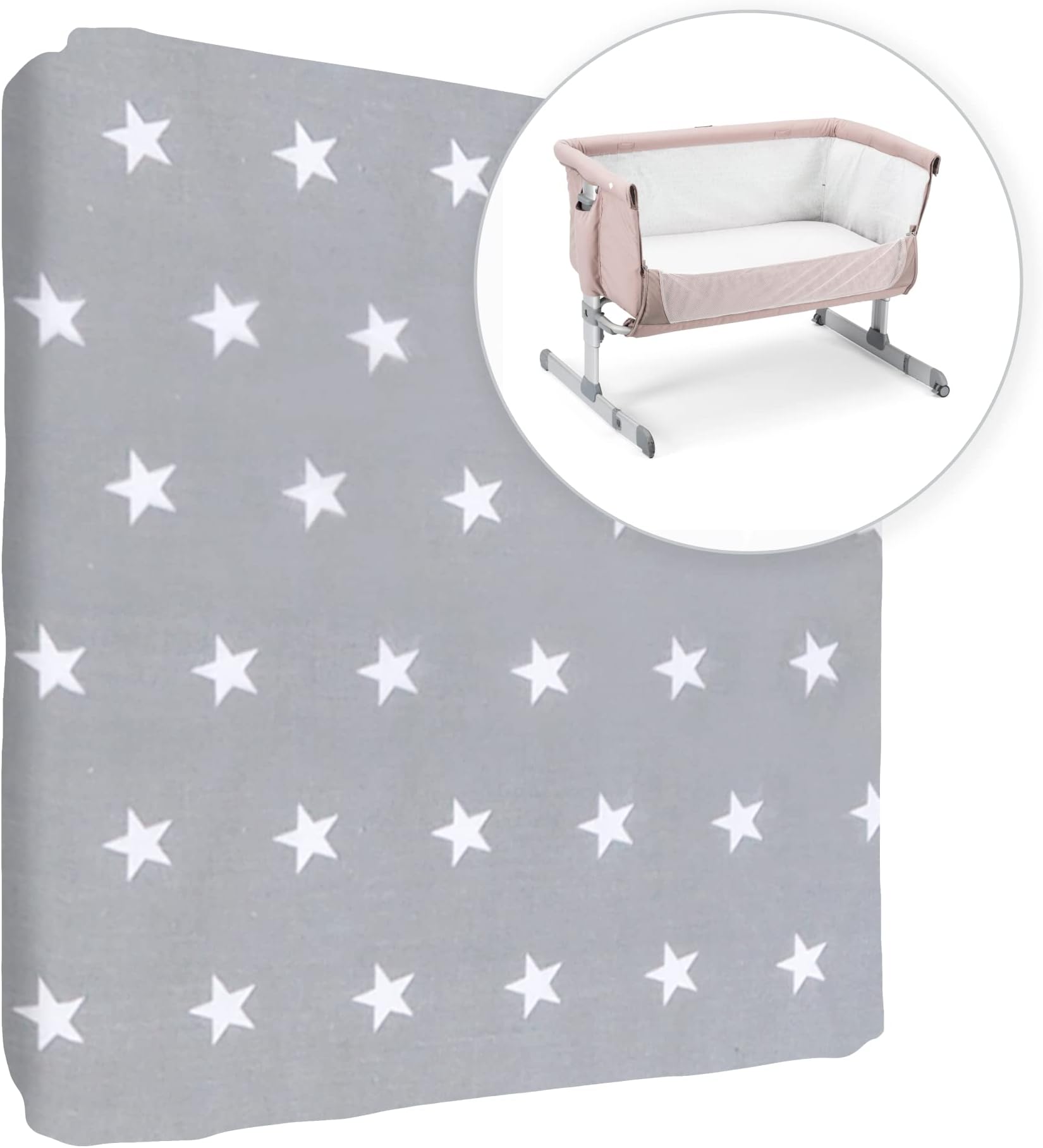 Baby Comfort Nursery 100% Cotton Fitted Sheet to fit 83x50 cm Co-Sleeper Crib (White Stars)