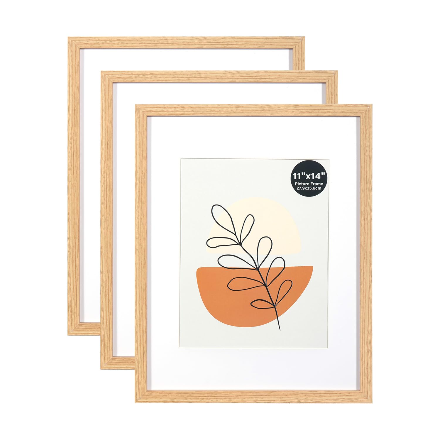Kaiwin Oak 11X14 Picture Frame Set Of 3, Photo Frame With Acrylic Glass For Pictures 8X10 With Mat Or 11X14 Without Mat, 14X11 Picture Frames For Hanging, For Photos, Posters, Puzzles| Poster Frame