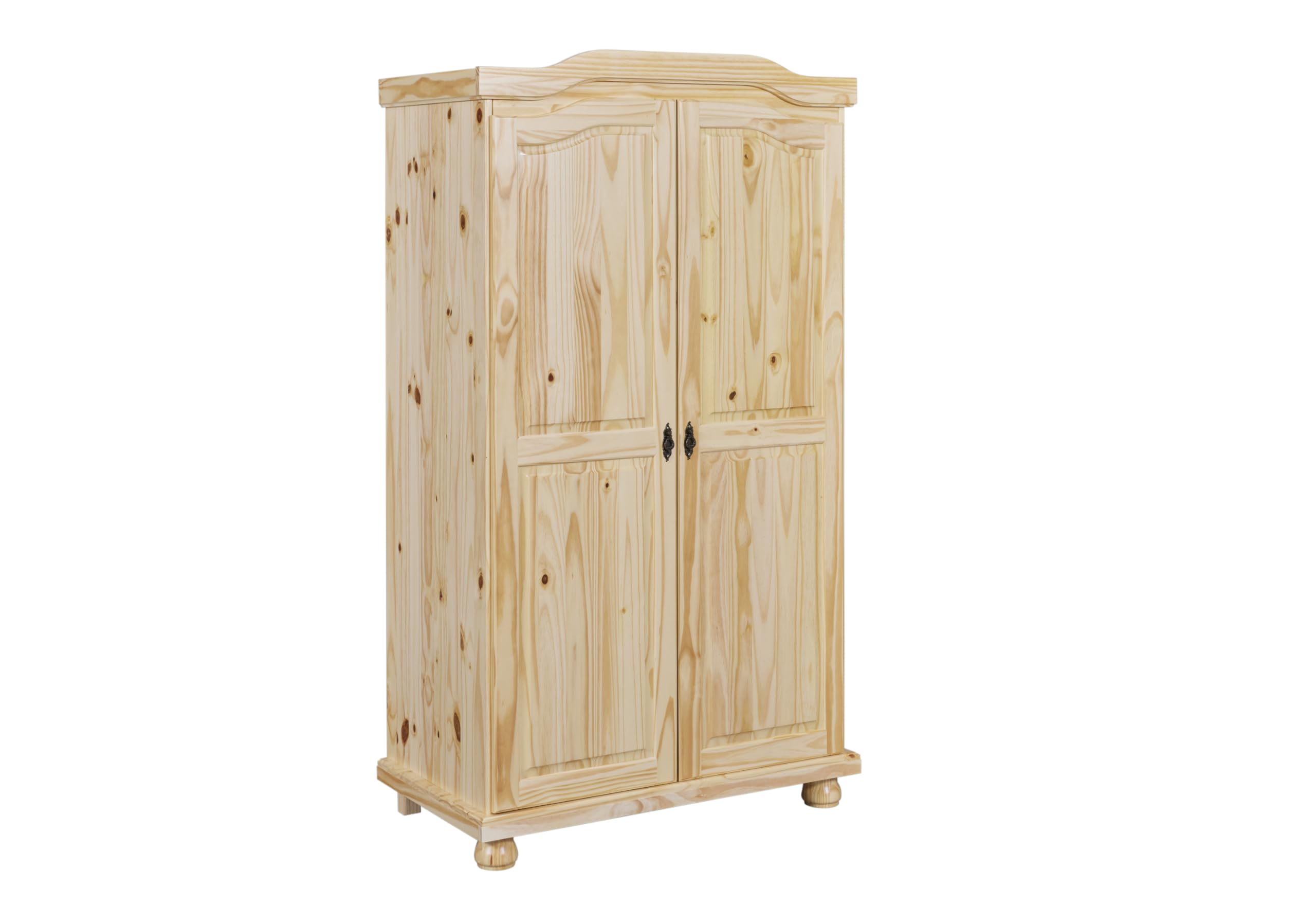 Inter Link - Armadio rustico - Armadio da camera 2 ante - 1 spazio per appendere e 5 nicchie - Armadio in pino massiccio - Vernice naturale - L :104 x P :56 x H :180 cm - Genf