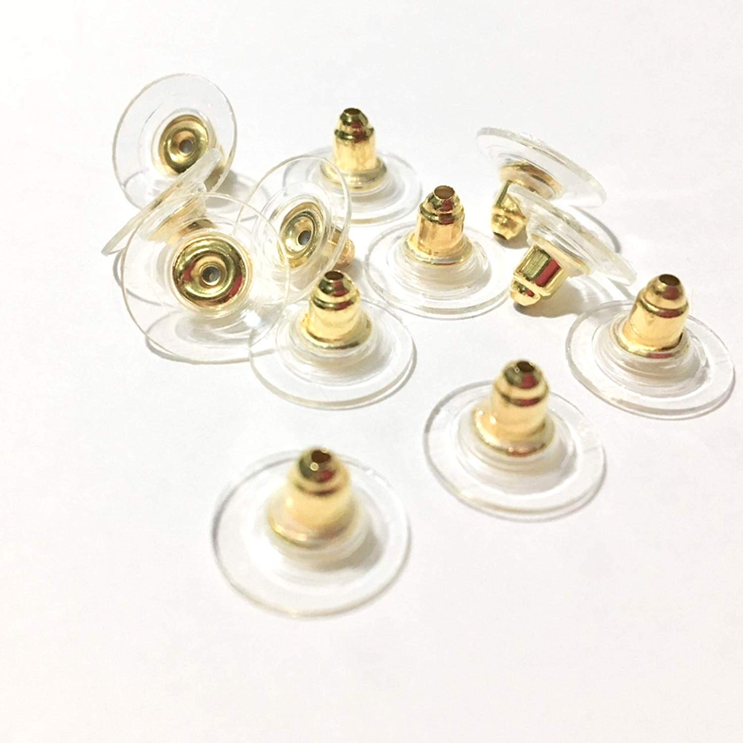 StaiBC 100 Pairs Clear Rubber Bullet Clutch Earring Safety Backs Ear Nuts Earring Keepers (Silver and Gold)