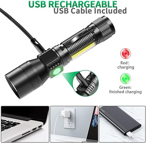 Miniatura 6 de AdamStar Linterna de luz negra, linterna de luz UV 3 en 1 con clip, magent, luz COB, pequeña linterna LED recargable, 1000 lúmenes, 7 modos,