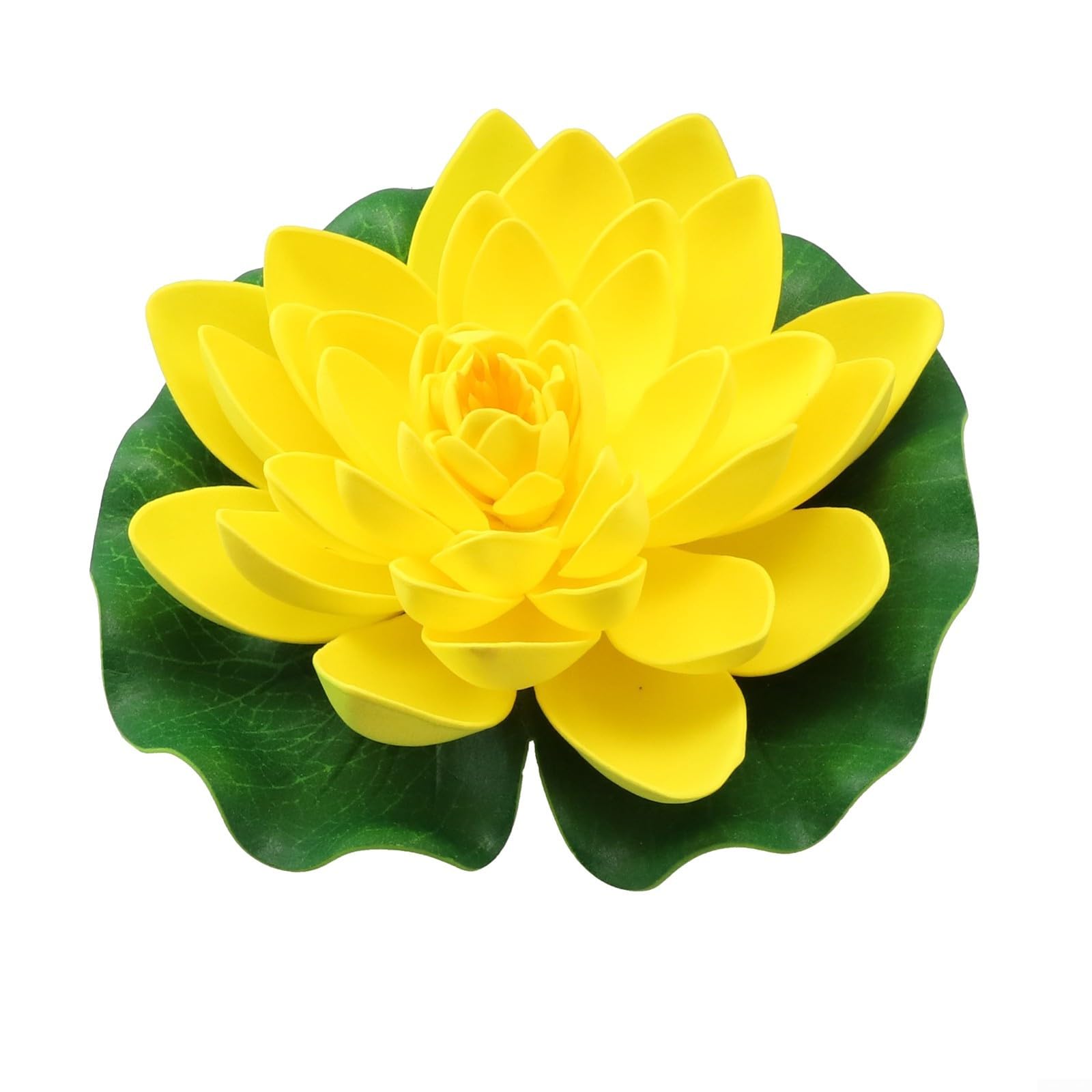 Fleur de lotus flottante artificielle de 17,8 cm - Grand nénuphar pour tampons, étang, piscine, décoration de jardin, aquarium, maison, mariage - 1 pièce - Blanc (jaune)