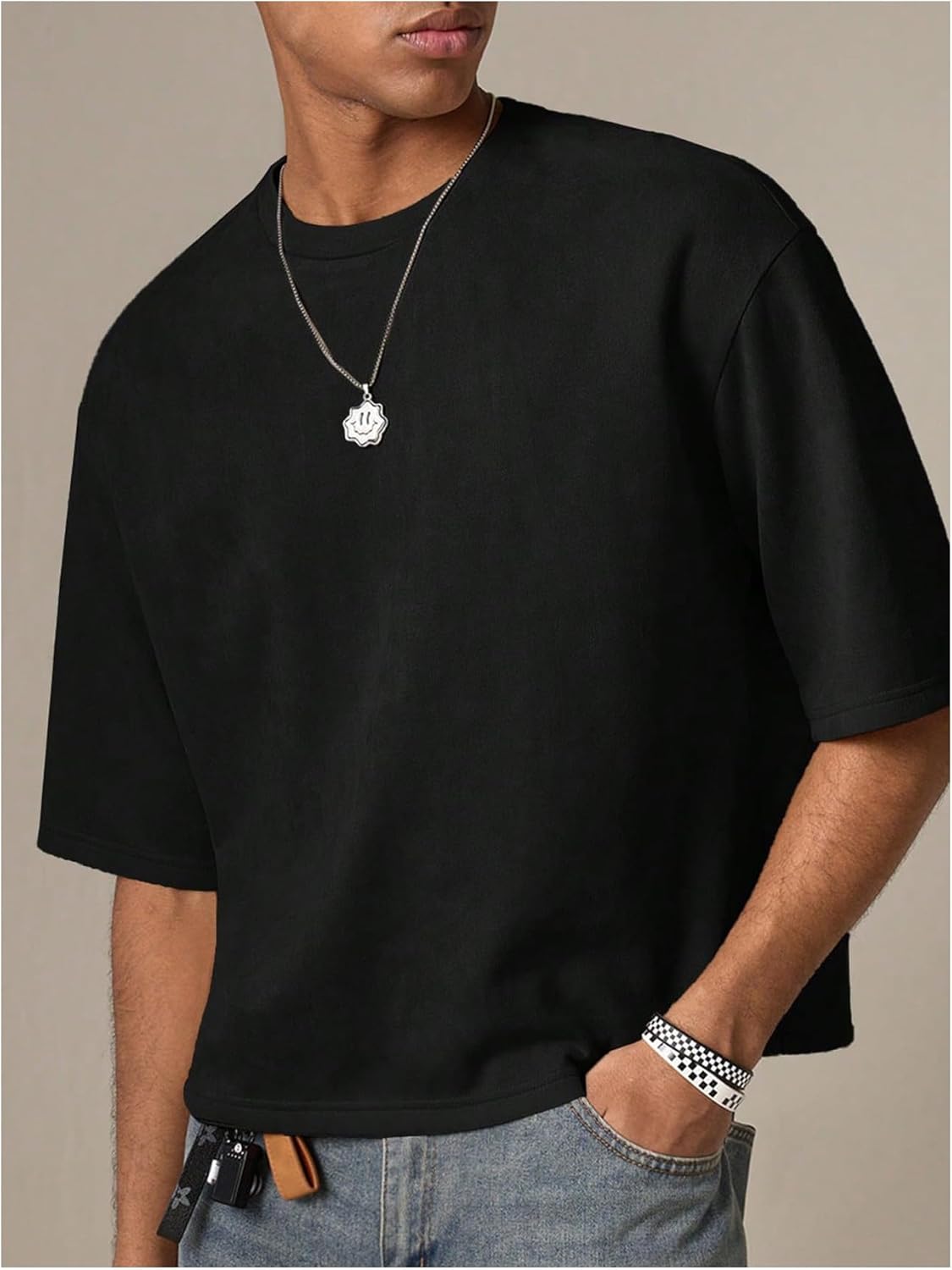 GORGLITTER Men's Cropped T Shirt Boxy Crop Tees Top Number Graphic Short Sleeve Crewneck Faux Suede Shirts Streetwear - Image 2