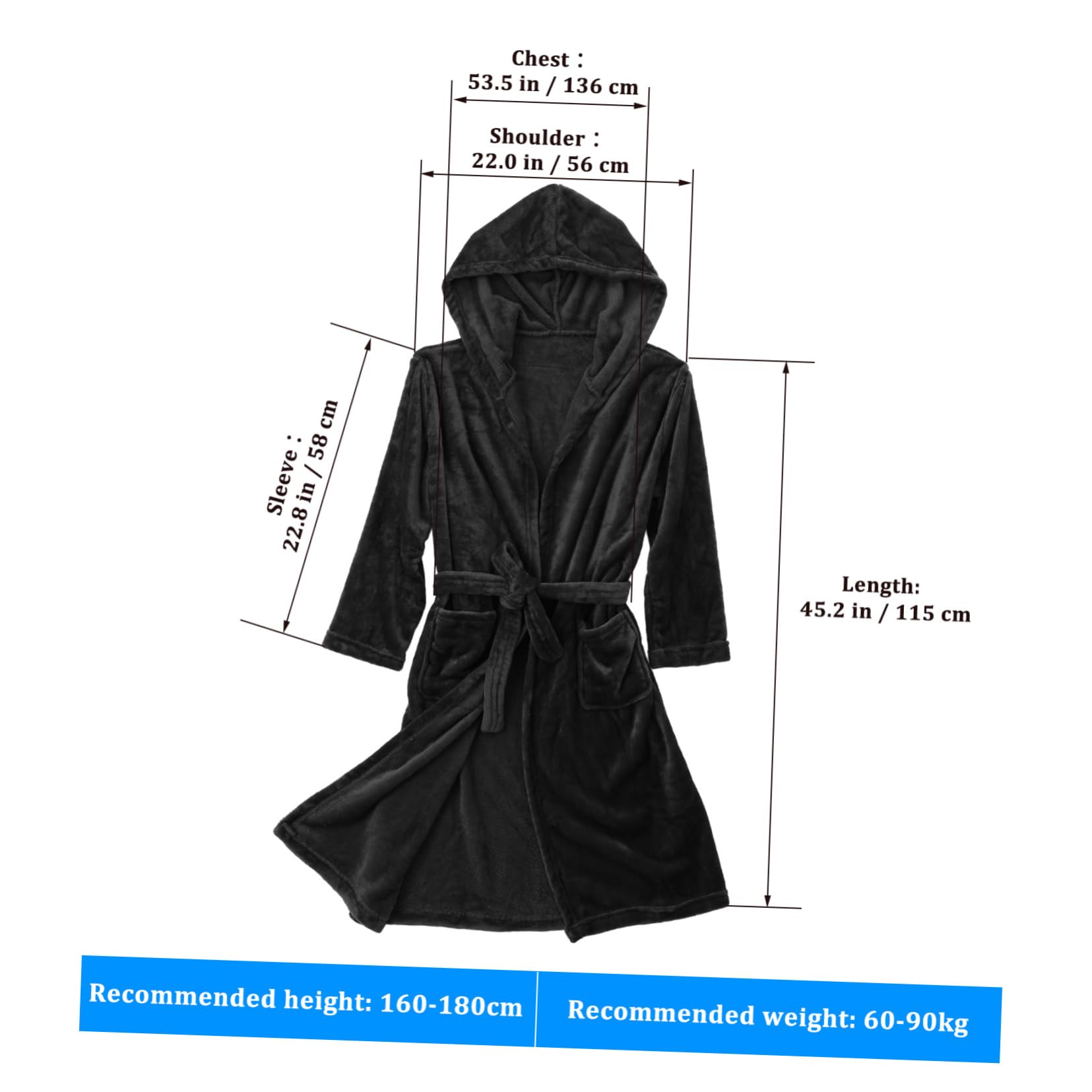 Peignoir de Bain à Capuche Noir pour Homme, Polyester, Taille Unique