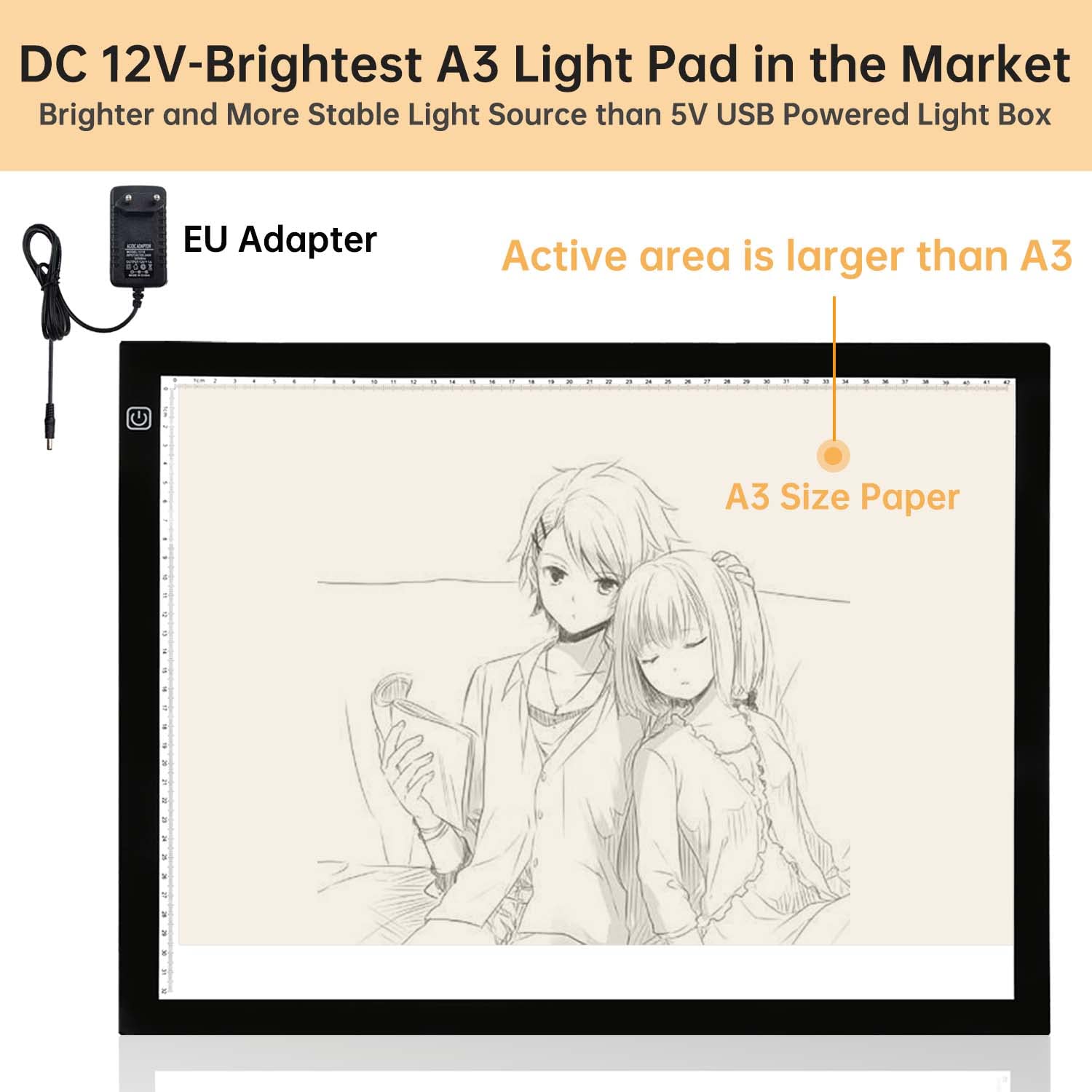Tavoletta Luminosa A3 Plus Pro 12V, Scatola Luminosa, Max 5390 Lux, Tracing Pad per Xray Artcraft Tattoo Acquerello Copia Quilting Diamond Painting, Borsa/clip/guanto e alimentatore europeo inclusi