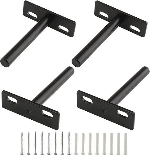 4 soportes flotantes de 3 pulgadas para estantes ciegos resistentes, soportes de pared ocultos para estantes de madera flotantes, color negro