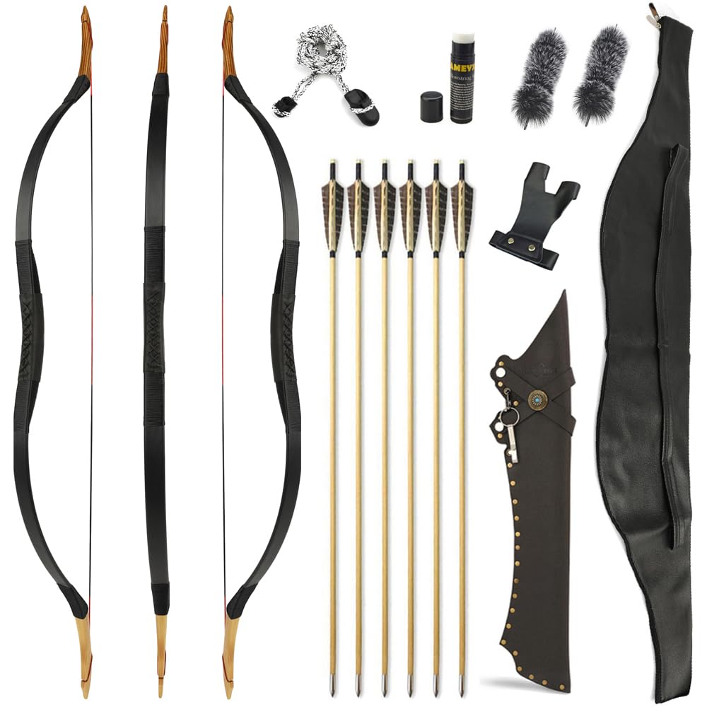 Archery Traditional Recurve Bow and Arrows Set Wooden Handmade Mongolian Horsebow Hunting Bow 20-50lbs Longbow for Adult Hunting Practice (Type 10, 20lbs)