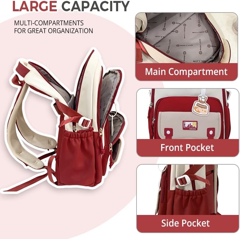 Cute Aesthetic Large Waterproof Backpack for Women Y2K Casual Laptop Backpacks Preppy College Anti-Theft Daypack (Purple) - Image 3